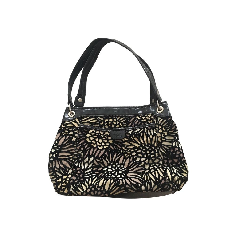 Relic Purse Black Leather and Velvet Outlines Floral Green Tan Purple Hand Bag - Picture 1 of 11